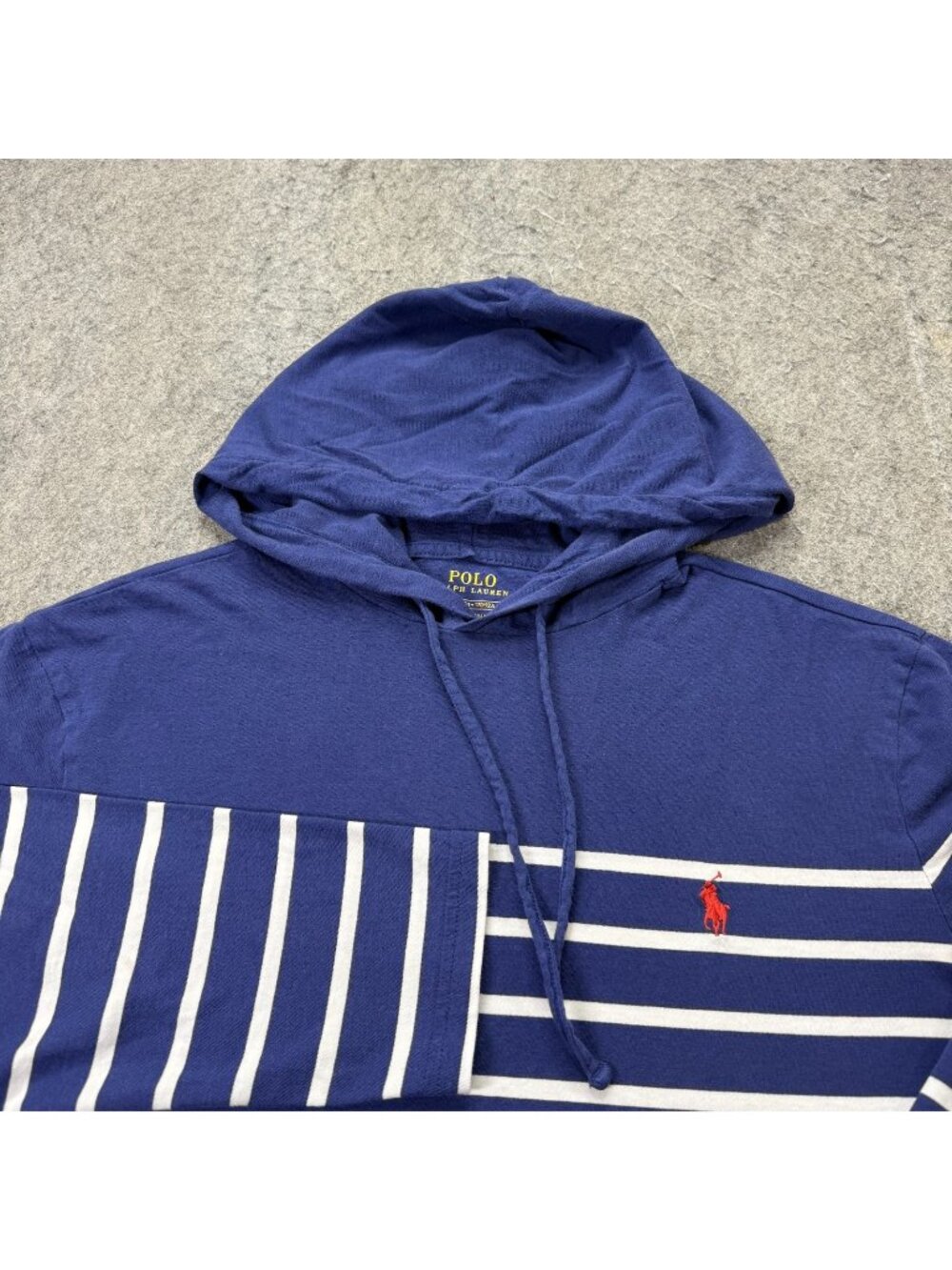 Polo Ralph Lauren Jersey Hooded T-Shirt Men S Blue White Striped Long Sleeve